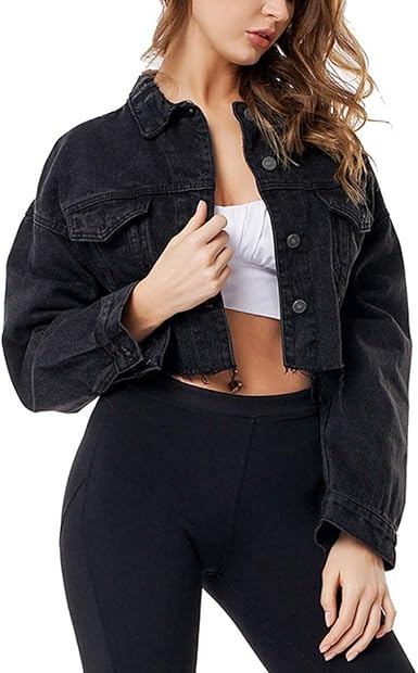 crop top black jean jacket