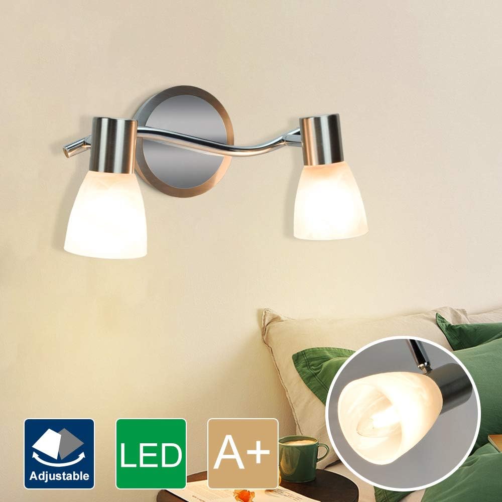 DLLT Industrial Track Lighting, Directional Spot Wall Light with Glass Shade, 2-Light Adjustable Flush Mount Tracking Light for Kitchen, Office, Bedroom, Picture Wall, Hallway, E12 Base