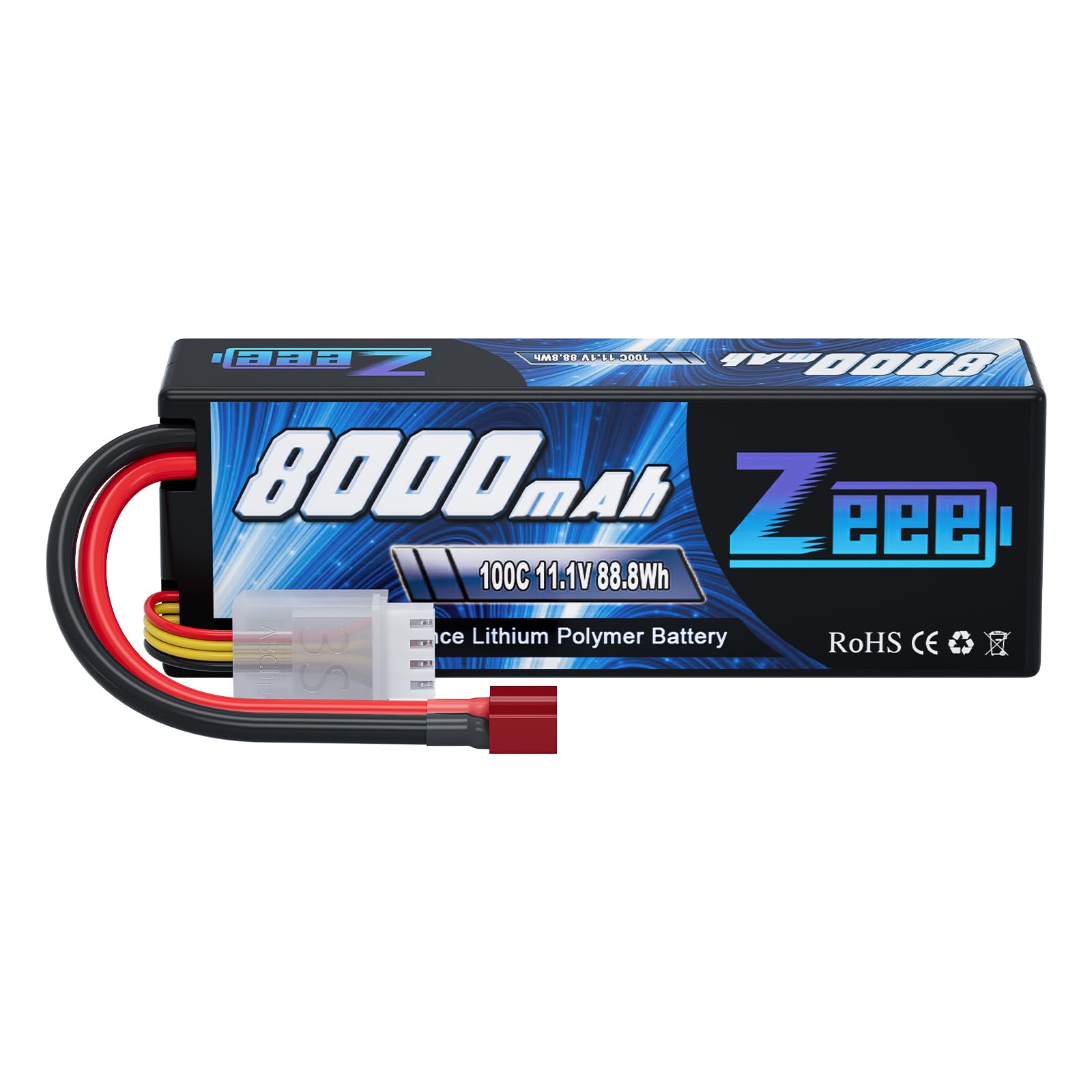 Zeee 3S Lipo Battery 11.1V 100C 8000mAh Hard case Battery with Deans T Plug for 1/8 and 1/10 RC Vehicles Car RC Buggy Truggy RC Airplane UAV Drone FPV