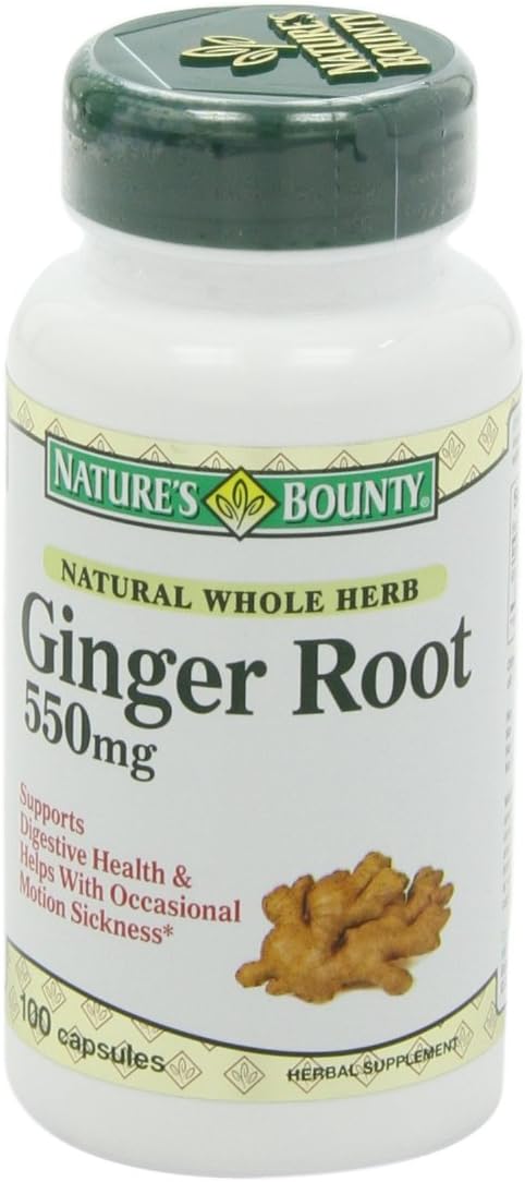 Nature's Bounty Ginger Root Pills and Herbal Health Supplement, Supports Digestive Health, 550mg, 100 Capsules: Health & Personal Care