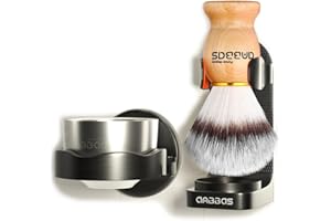 Anbbas 4IN1 Shaving Brush Set,Nylon Bristles Wood Handle and Stainless Steel Soap Bowl,ABS Wall Mounted Shaving Holders for Brush and Bowl for Men Wet Shave