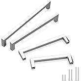 GOBEKOR 10 Pack Polished Chrome Cabinet Handles 6-1/4 Inch Hole Center Chrome Cabinet Pulls, Square Drawer Pull Solid Dresser