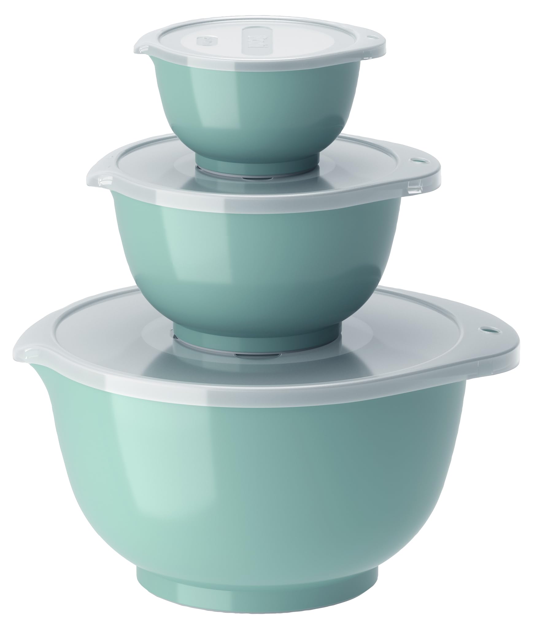 Rosti Margrethe Set of 3 Plastic Mixing Bowls - 3 Lids Included - Airtight Salad Bowls - Airtight Salad Bowls - 0.25 Litre, 0.75 Litre and 3 Litre, Green