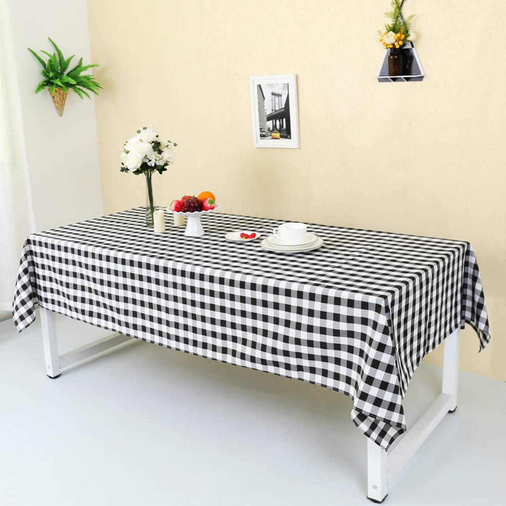Zdada 60x96 Inch Black and White Check Table Cover Rectangular Polyester Plaid Checker Table Cloth for Outdoor Party