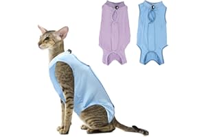 RESHIHO 2PCS Cat Recovery Suit - Breathable Cat Surgical Recovery Suit, Onesie for Cats After Surgery Recovery, Alternative Cone of Shame Abdominal Wound Skin Wear Protection (Light Blue+Light Purple, L)