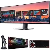 Dell U4919DW UltraSharp 49" QHD 5120x1440 32:9 Curved Monitor Bundle with Deco Gear Mechanical Gaming Keyboard, PC Microphone