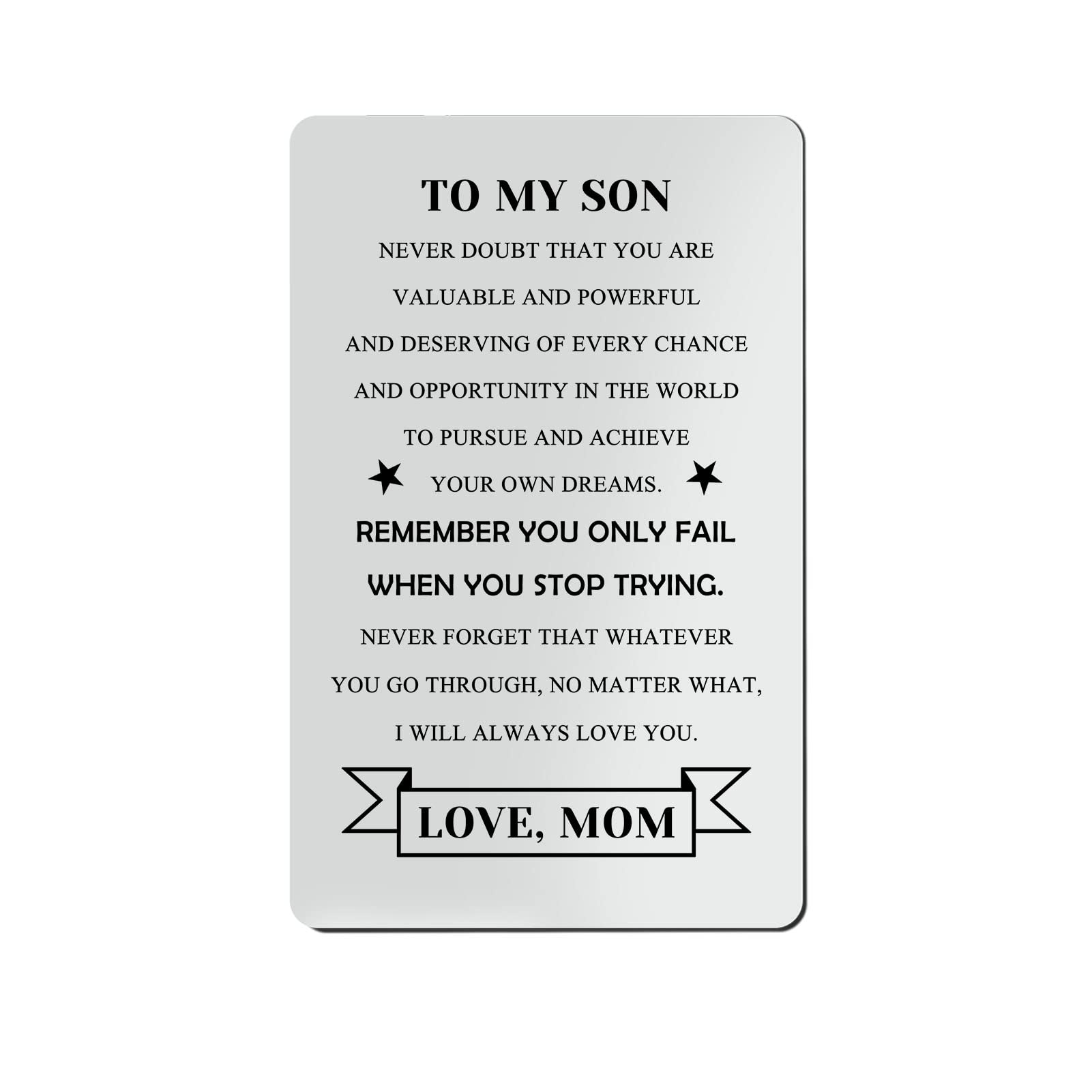 to My Son Gifts from Mum Engraved Wallet Card for Son Birthday Christmas Card Inspirational Gifts for Son Graduation Gifts Encouragement Gifts Mum to Son Gifts