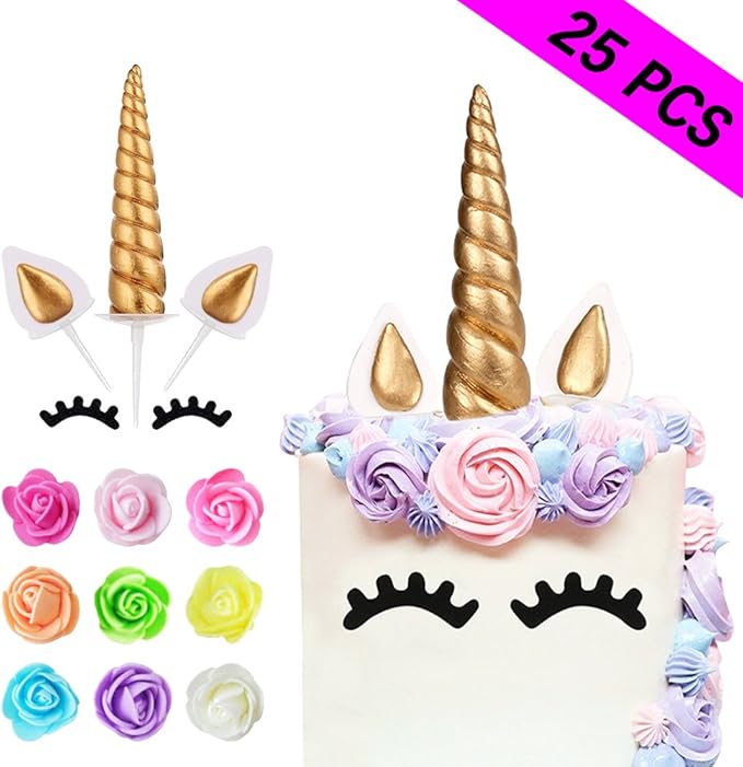 Unicorn Cake Topper, Reusable Unicorn Horn, Ears, Eyelashes
