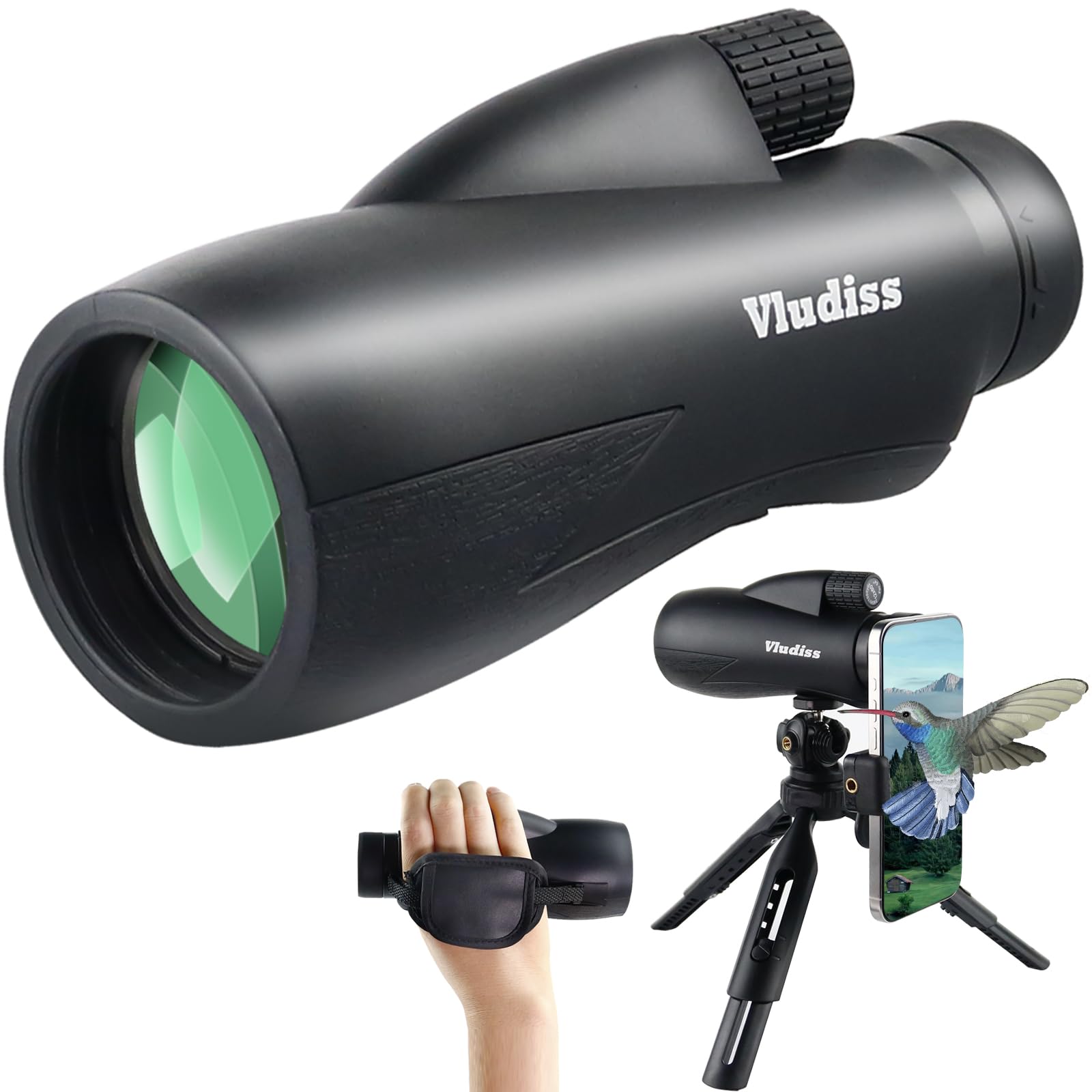 Photo 1 of 12X60 High-Power Monocular Telescope with Smartphone Holder and Tripod, Large Vision with BAK-4 Prism and FMC Lens Suitable for Bird Watching Hunting Hiking Camping Wildlife