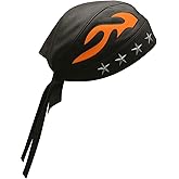 Sheep Leather Skull caps in Black Sweat Head Wraps Studded Skull Cap Bandana Style in Real Do Du Rag Leather Doo Rag Motorcycle Biker Cap Black/Orange Flame ICE Club Shop