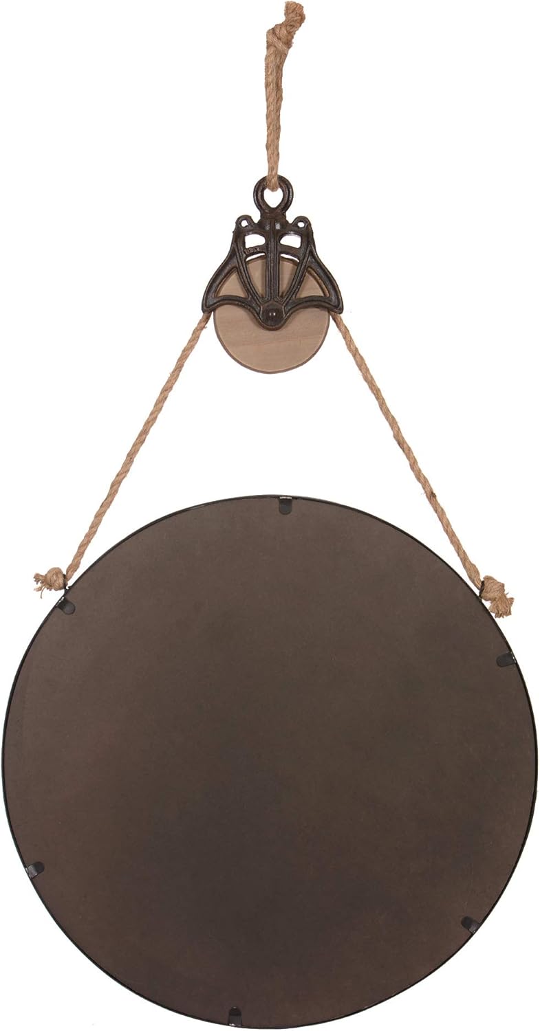 Patton Wall Decor 24" Round Metal Hanging Rope and Antique Pully Wall Mounted Mirrors, Black: Home & Kitchen