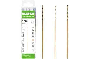 HLOFIZI 1/8 x 8 Inch Extra Long Drill Bits (3 Pack), Aircraft Drill Bit Black and Gold M2 HSS for Wood, Plastic, Thin Metal S