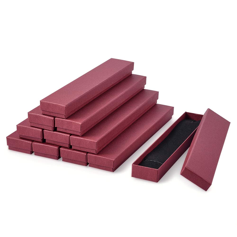 Craftdady 12Pcs Long Rectangle Black Cardboard Boxes Jewelry Gift Box with Lids Bracelets Necklace Storage Display Box Case for Watches Gifts Storage, FireBrick,21x4x2cm