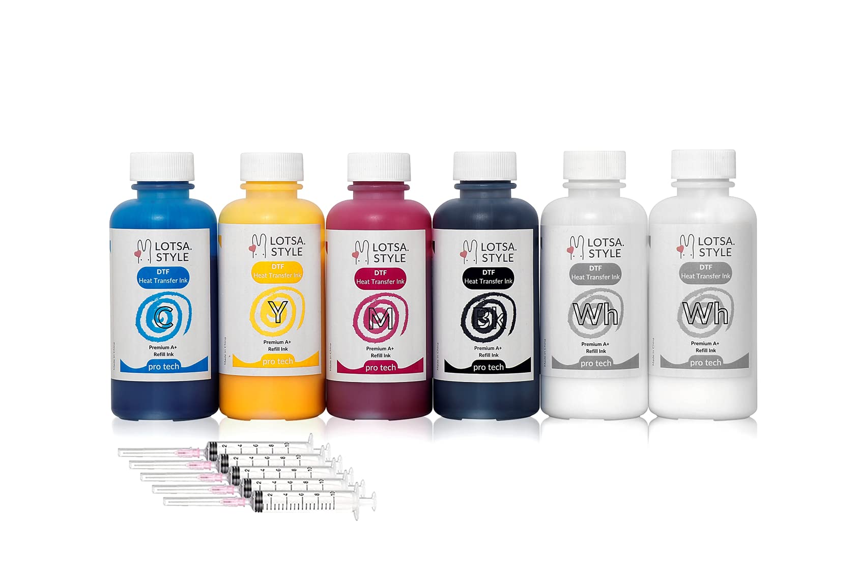 LOTSA. STYLE Premium DTF Ink Refill for Inkjet Printers Heat Transfer Film Printing (120ml x 6, CMYK Wh)