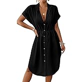 Bsubseach Women 2026 Swimsuit Coverup Button Bathing Suit Cover Ups Short Sleeve Shirt Cover Up Dress Beach Dress