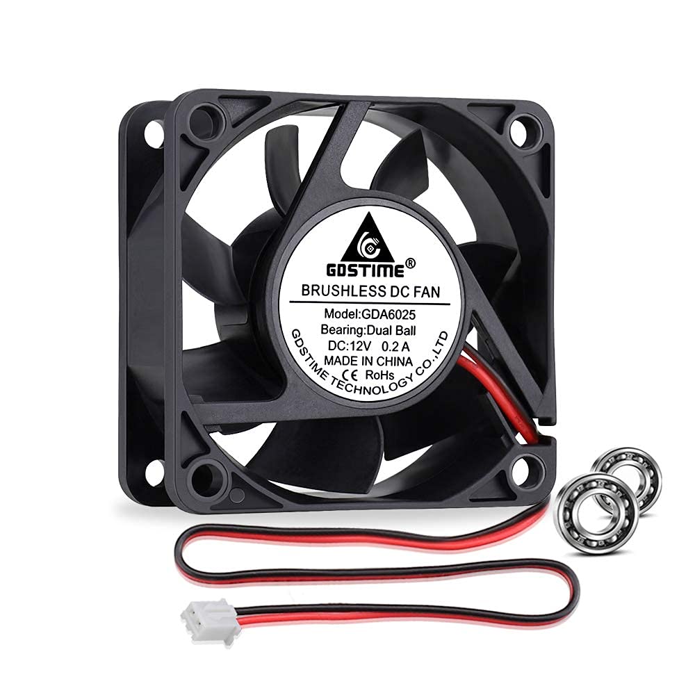 GDSTIME 60mm Computer Fan 12V PC Cooling Fan 2 Pin 60 x 25mm DC Brushless Dual Ball Bearing 4500 RPM 22.7 CFM High Performance Cooler for Router Projector Ventilation Exhaust