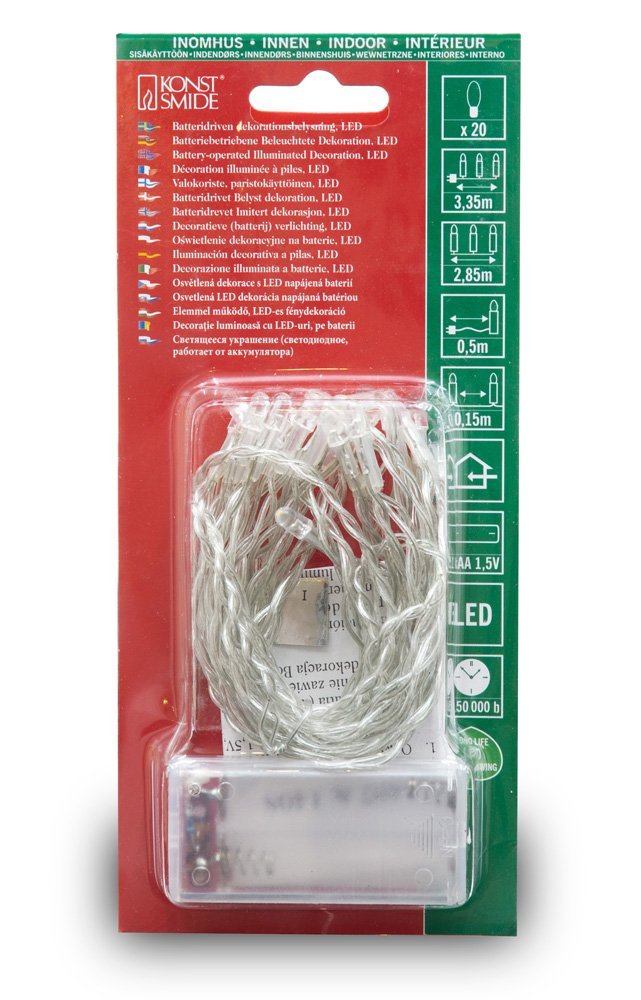 Konstsmide Battery Fairy Lights Indoor LEDs String Set Transparent Wire / Requires 2AA (excl.) / Christmas Lights Battery Powered with 20 Bright LEDs / Multi Coloured String Lights 20 LEDs 1408-503