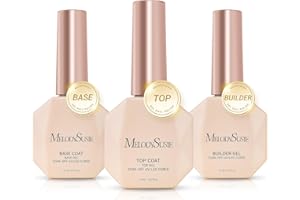 MelodySusie Top Coat Builder Gel Base Coat No Wipe Glossy Set Long Lasting Shine Finish Soak Off UV LED Nail Lamp Nail Polish Art Design Manicure Kit Perfect Gifts for Women Girls 3 Pcs 15ml Clear