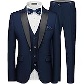 MAGE MALE Men's Slim Fit 3 Piece Suit One Button Solid Shawl Lapel Blazer Jacket Vest Pants Set with Tie Pocket Square