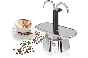 MOGRECHA Uncoated 2 Cup Dual Pipe Moka Pot 304 Thickened Stainless Steel Mini Coffee Maker Stovetop Espresso Coffeemaker Italian Classic Style Brewing Greca Cafe Mocha Machine for Camping Travel Home 150ml
