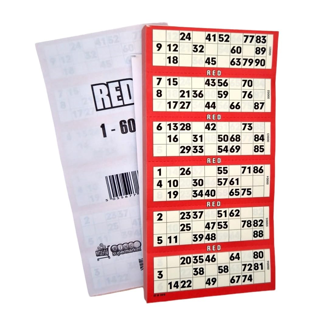 Bingosupermarket Bingo Tickets 600 Pad 6 To a Sheet 1-90 Perforated (Red)