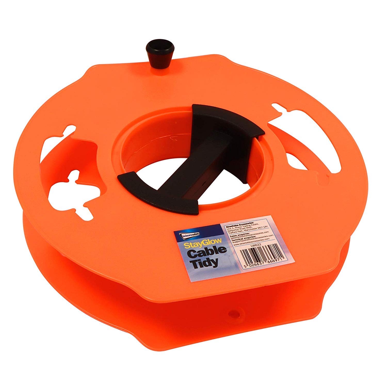 Leisurewize LW622 Orange Cable Tidy [25m, Neon Orange] Cord Storage Wheel for Caravan Leads, Heavy Duty Extension Cable Organizer