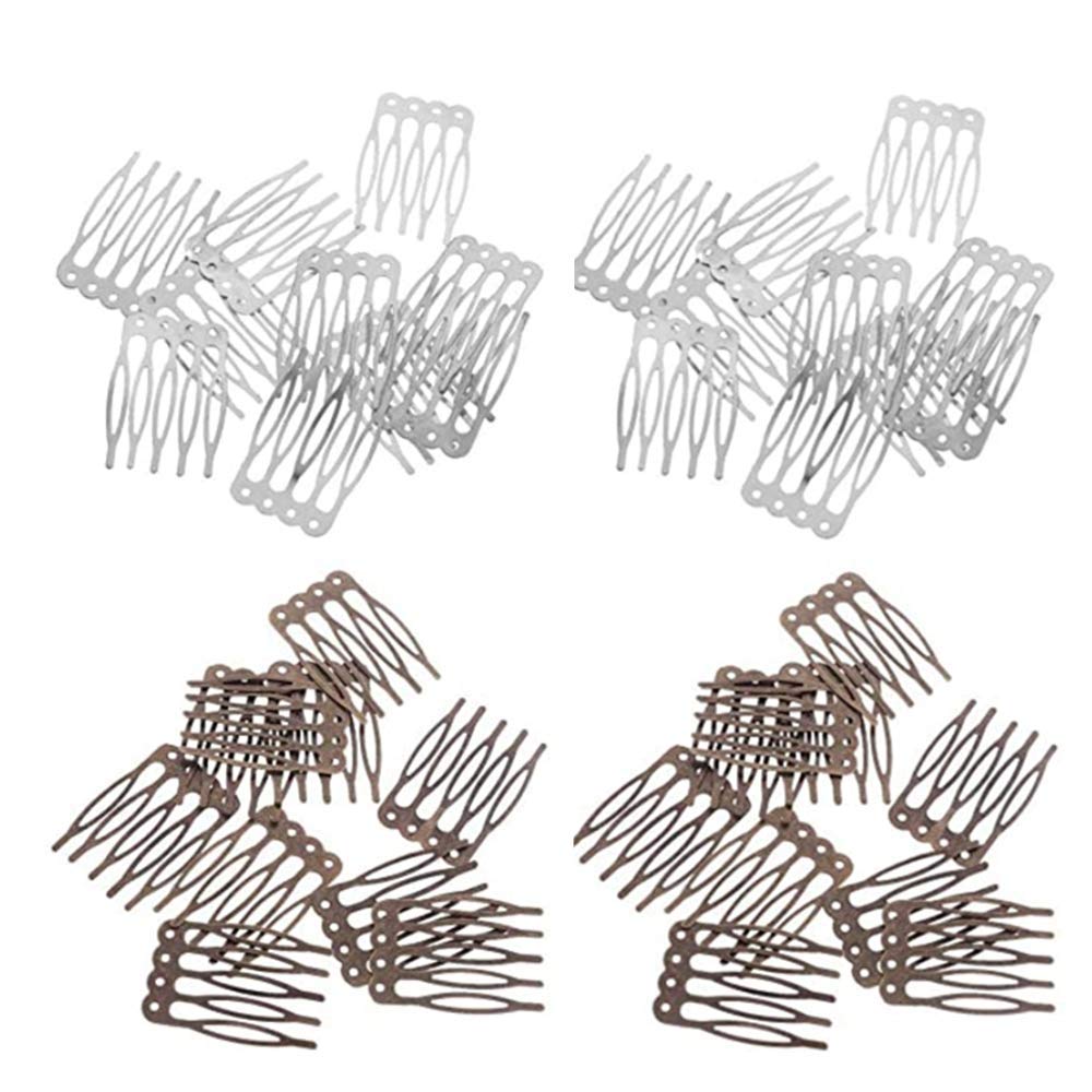 20 Pieces Metal Hair Combs Slides - 5 Teeth Clips for Craft, Creative Costume Supplies, DIY - Silver and Bronze
