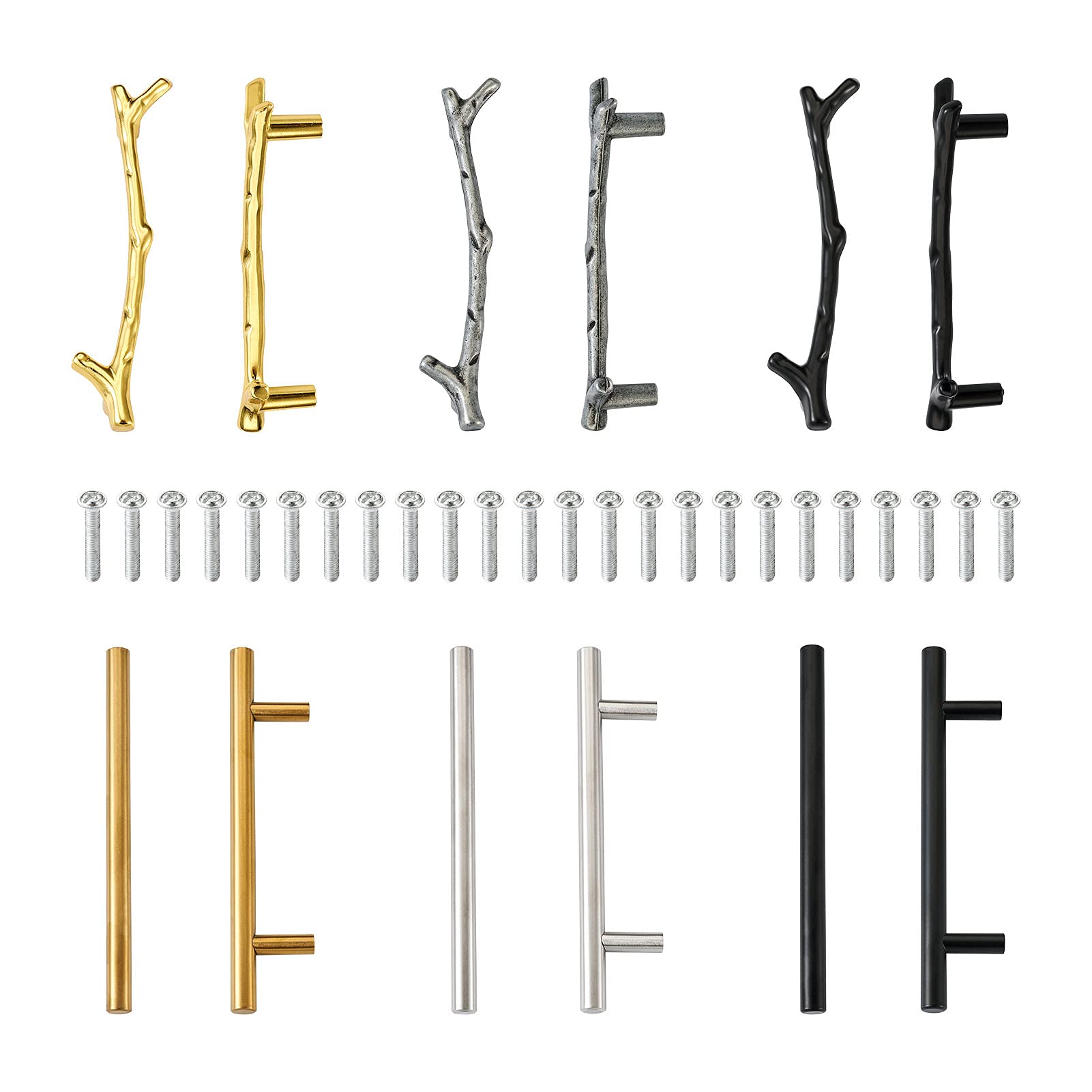 Cheriswelry 12 Sets Stainless Steel Box Tray Handles Tree Branches with Screw Sets for Epoxy Resin Casting Coaster Home Decor