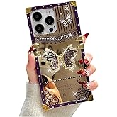 AuroiCYY for iPhone 15 Pro Max Butterfly Stand Case, Glitter Bling Foldable Kickstand Woman Girly Mirror Back Golden Plated Shockproof Protective Elegant Cute Soft Cover for iPhone 15 Pro Max (Purple)