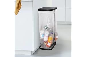 FURKIT Trash Bag Holder, 13 Gallon Durable Metal Waste Bin, Portable Indoor Outdoor Trash Can Stand for Kitchen, Camping, Picnic (Black)