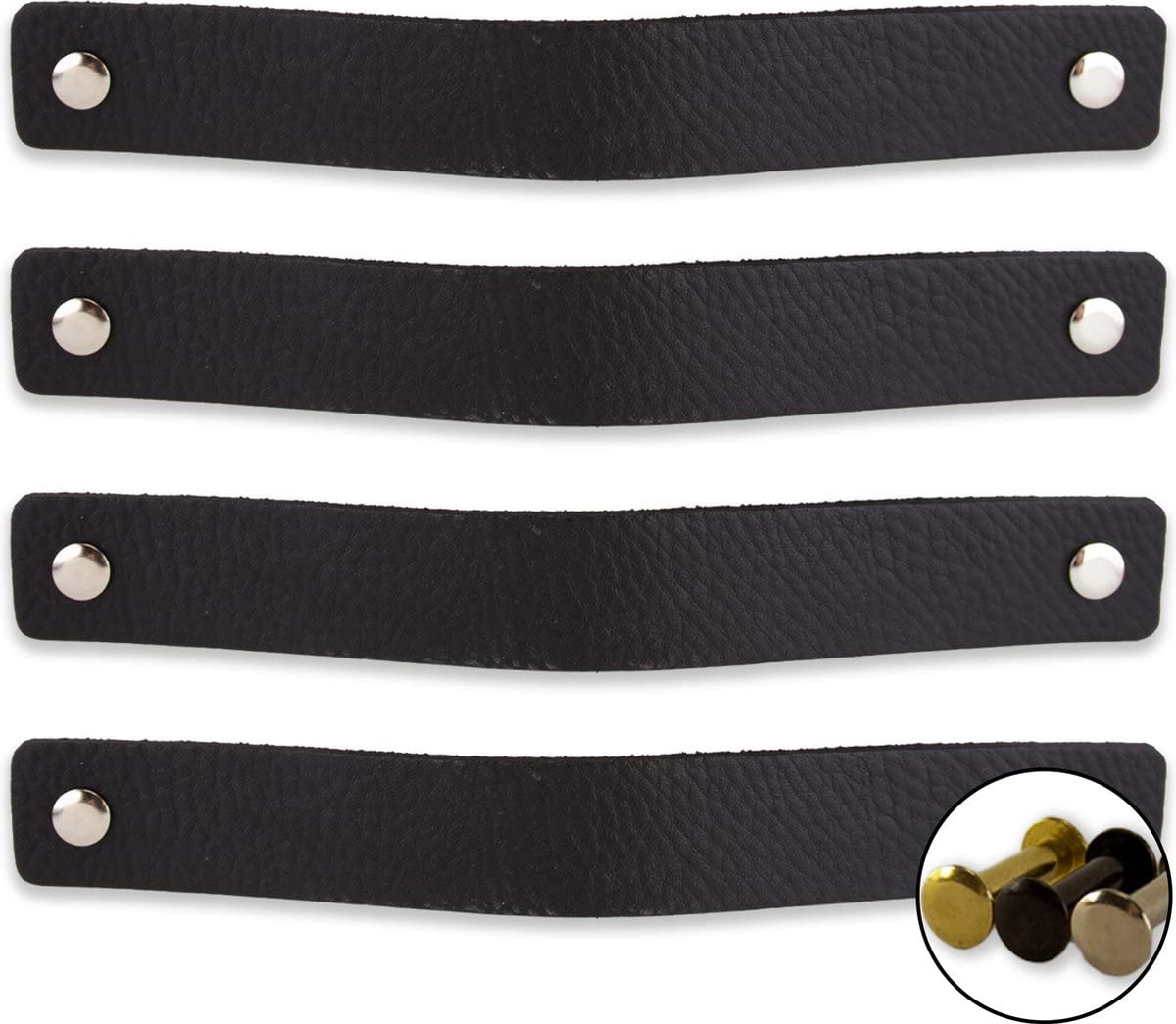 Brute Strength - Leather Handles for Furniture - Black - 4 pcs - 20 x 2,5 cm - Cabinet Handle, Door Handle for Kitchen, Bathroom, cabinets, Dresser, Wood