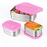 Tanjiae Small Stainless Steel Lunch Containers for Kids | Leak Proof BPA Free Snack Containers with Silicone Lids - Perfect Metal Snack Containers with Lids for School and Daycare (25oz+8oz*2)