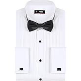 FAHIZO Men's White Tuxedo Shirt with Wing Collar, French Cuffs & Accessories