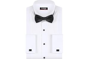 FAHIZO Men's White Tuxedo Shirt with Wing Collar, French Cuffs & Accessories