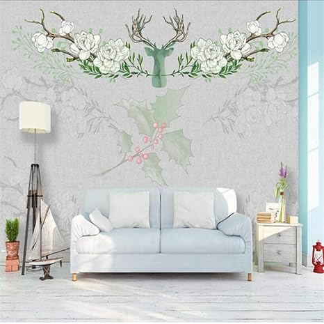 Amazon Lcymt レトロヨーロッパヘラジカエレガントな花柄のリビングルームのテレビの背景の壁カスタム壁紙壁画 1x100cm 壁紙