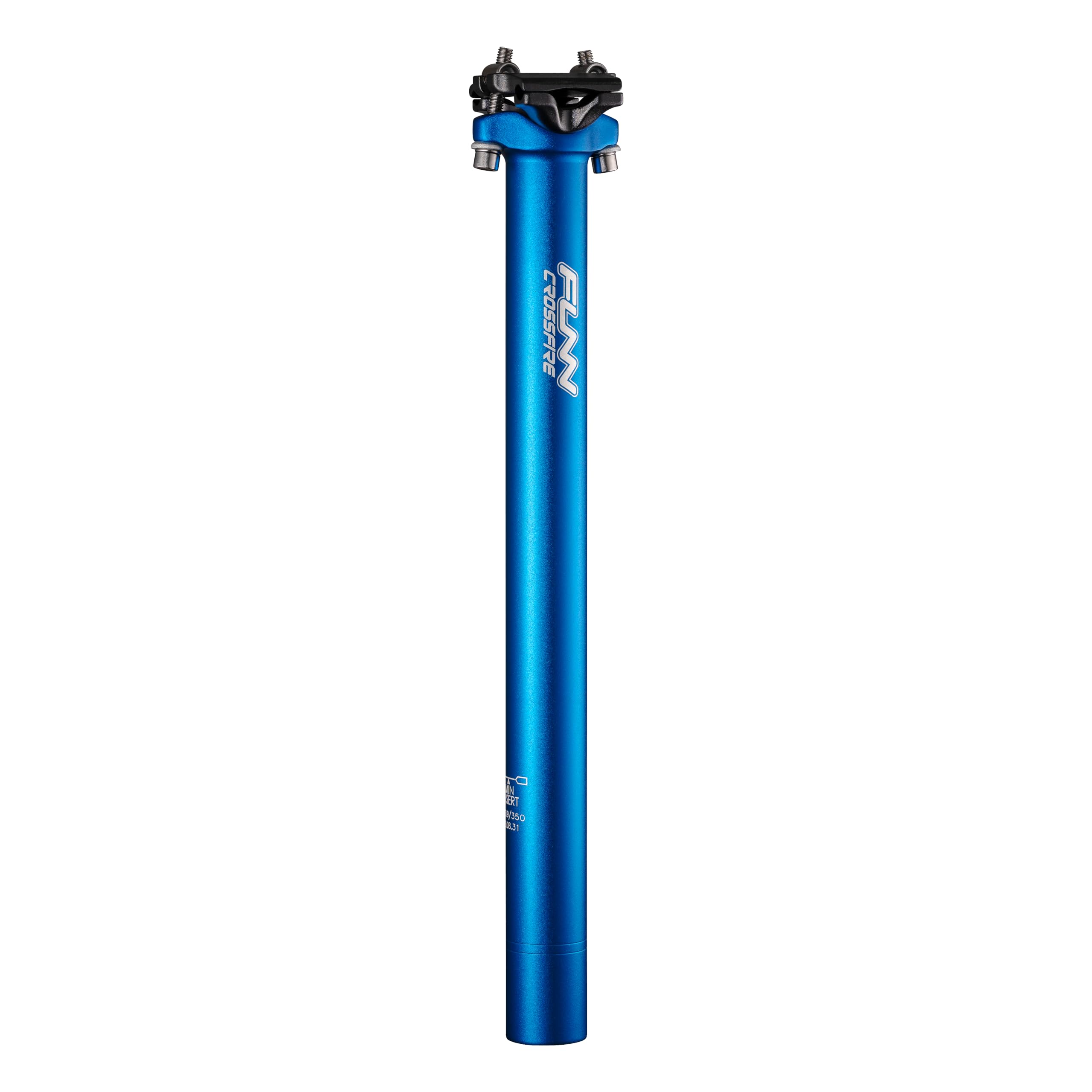 Funn Crossfire Bike Seat Post, Length 350mm, Diameter 31.6mm, Aluminum Alloy AL6061, 3D Forged, One Piece Head and Shaft (Blast Blue)
