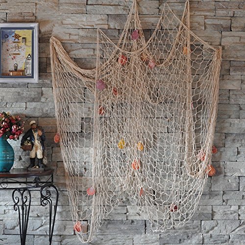 image for Rosoz Nature Fish Net Wall Decoration with Shells, Ocean Themed Wall H