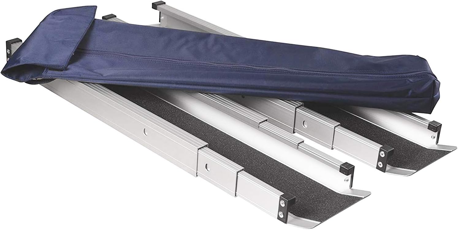 MABIS DMI Healthcare Portable Wheelchair Ramp/Threashold Ramp, Adjustable, Telescoping, Retractable, and Lightweight Loading Ramp with Cover, Silver: Health & Personal Care