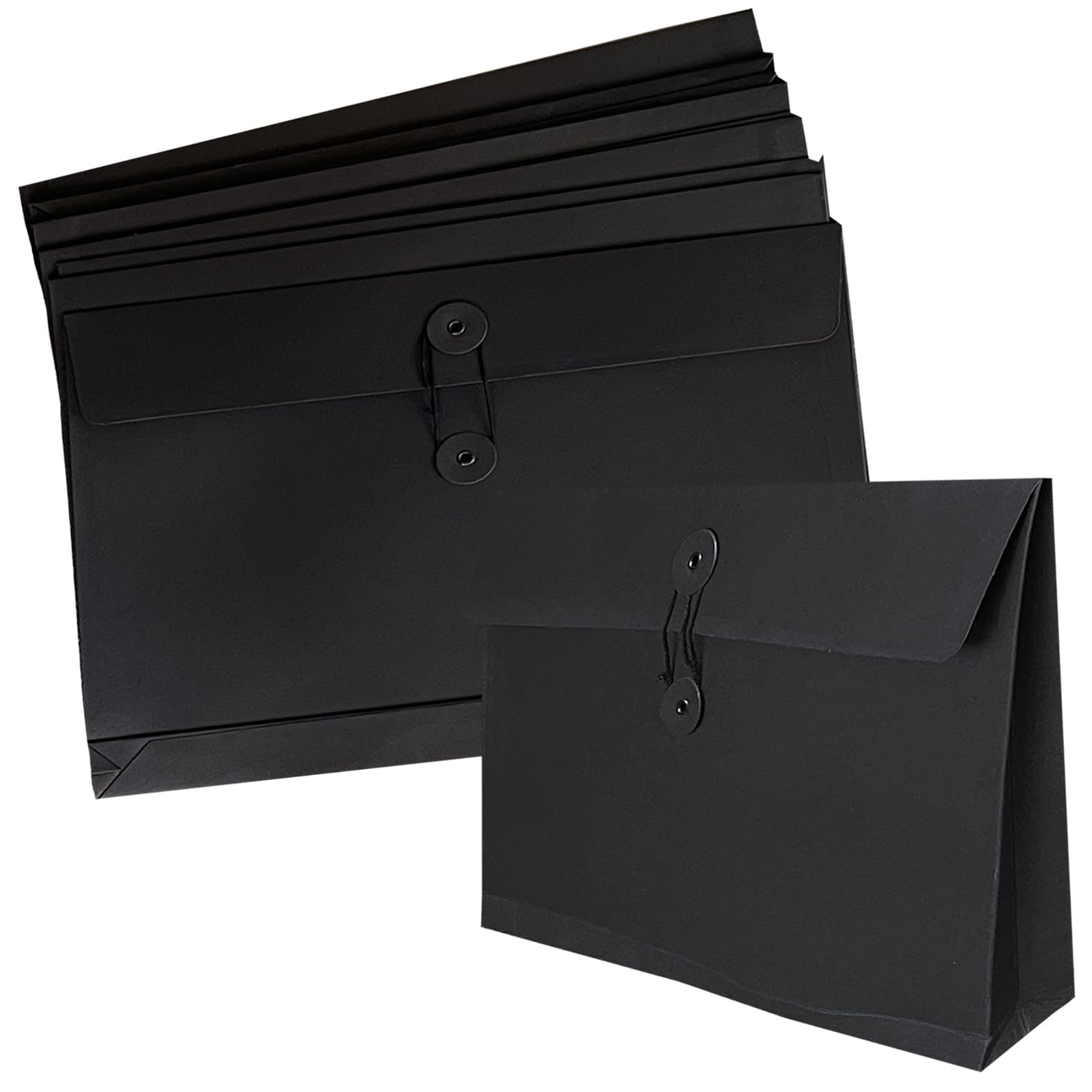 10Pcs A4 Kraft Paper Document Bags Black File Wallet Folders Pockets Paperwork Organiser with String Business Report Holder Closure Envelope Letter Storage Pouch Foolscap Bag for Office School