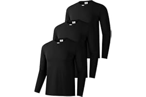 HIBETY Men's 3 Pack Long Sleeve Cotton Crewnecks - Regular Fit Casual Basic Running Tops for Fall & Winter