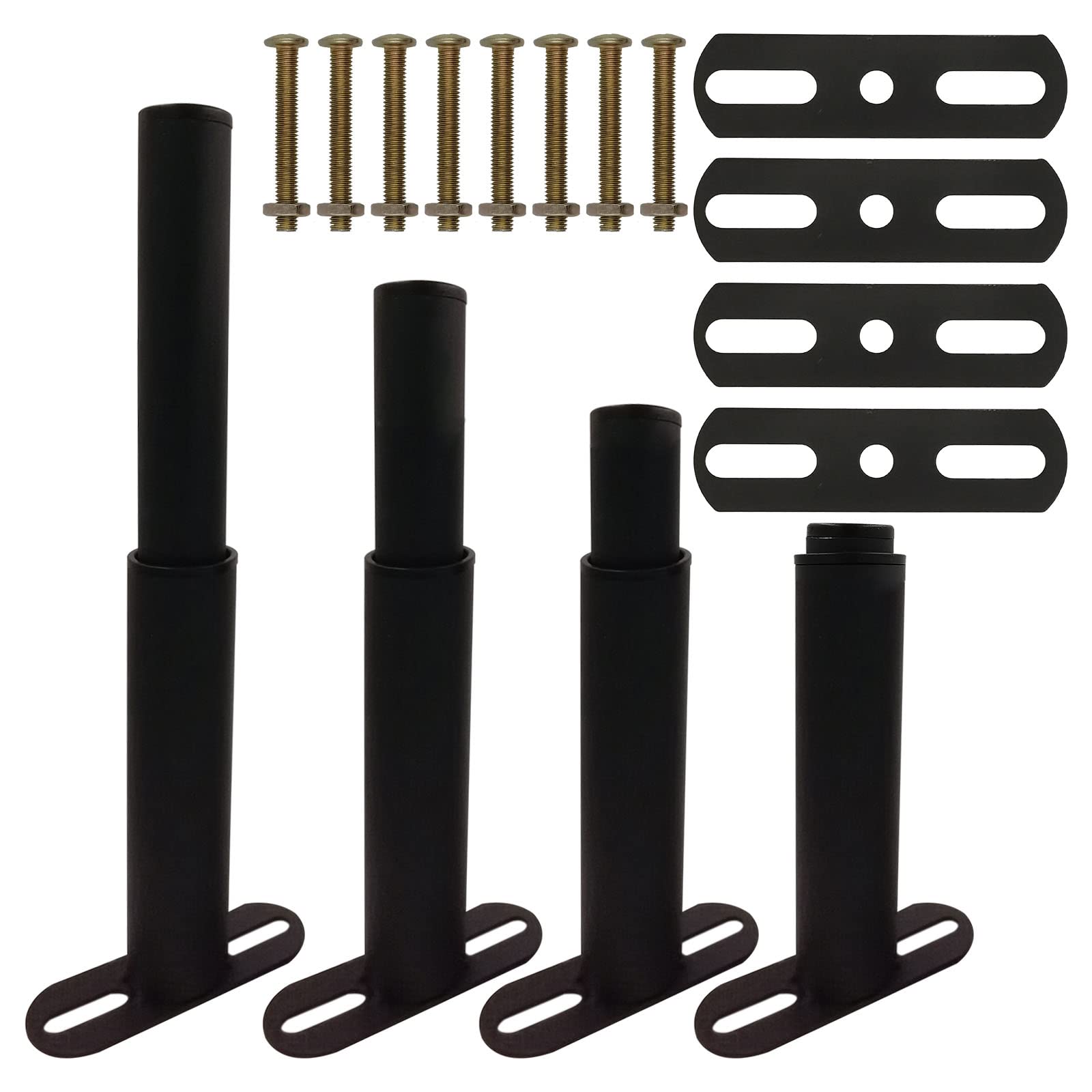 4 PCS Bed Frame Support Leg, 7-13” Adjustable Bed Legs, Metal Adjustable Furniture Leg, Heavy Duty Support Pole, Reinforcement Kit for Cabinet Sofa Bed Frame Replacement Parts, Black Table Legs