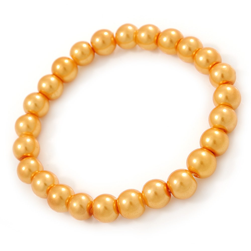 Avalaya 8mm Golden Yellow Pearl Style Single Strand Bead Flex Bracelet - 18cm L