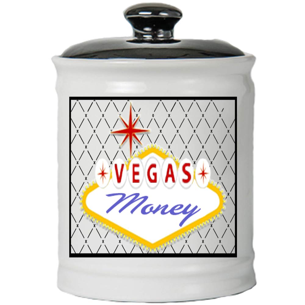 Tumbleweed - Las Vegas - Vegas Money - Colorful Round Ceramic Jar With Black Lid -