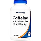 Nutricost Caffeine with L-Theanine, 100mg of Each, 240 Capsules, 240 Servings - Non-GMO and Gluten Free