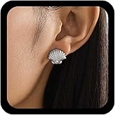 Allereyae Vintage Scallop Shell Earring Gold Scallop Earrings Sea Shell Stud Earrings Minimalist Seashell Stud Earring Clamshell Jewelry for Women