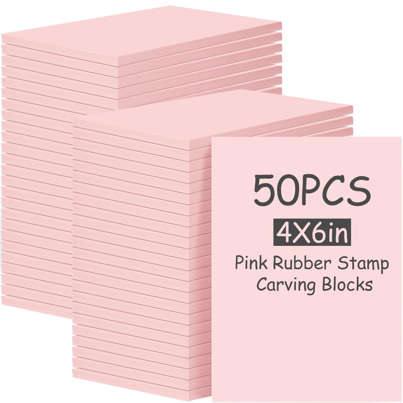 Photo 1 of Frienda 50 Pack Rubber Carving Blocks 4 x 6 Inch, Rubber Stamp Carving Blocks for Printmaking, Printing, DIY Craft Project, Soft Block Stamp for Beginners and Professional(Pink)