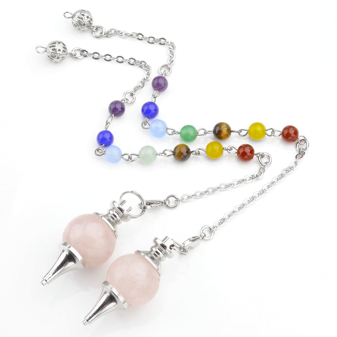 JOVIVI Bracciale Donna Braccialetto Pendolo Gemma Pietra Preziosa 7 Chakra Portafortuna Cristallo Ametista Quarzo Rosa