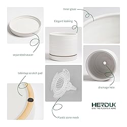 HERDUK 6 Inch Plant Pots, Ceramic Planter Pot with