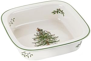 Spode Christmas Tree 10" Square Baker - Porcelain Baking Dish for Lasagna, Casserole, Holiday Desserts - Oven to Table Bakewa
