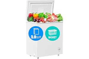 PIPLEO 5.0 Cu.Ft Deep Freezer, Chest Freezer with 7 Level Adjustable Temperature, Freestanding Mini Freezer with Removable Storage Basket, Small Freezer Chest with Top Open Door, Energy Saving & Low Noise